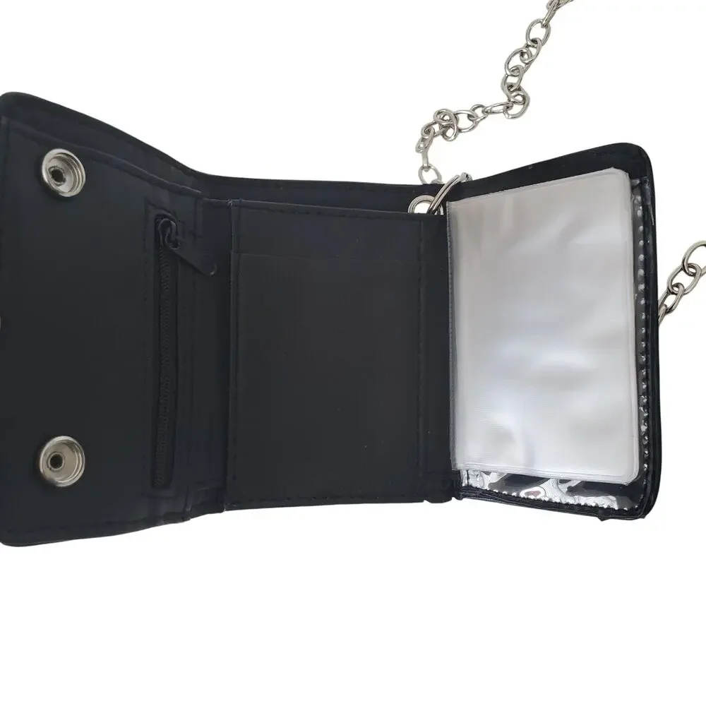 Unbranded Chain Wallet Men's Black & Silver Faux Leather Two Snaps Rocker Biker - Picture 3 of 9